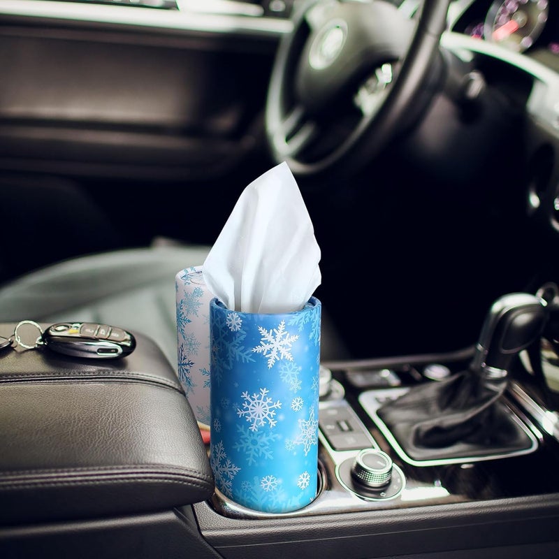 Fourluoo 12 Pack Winter Snowflake Tissue Boxes for Car Cylinder Bulk Blue and White Snowflake Round Cylinder Holder with 3 Ply Facial Tissues for Winter Travel Bathroom Office Accessories - Image 4